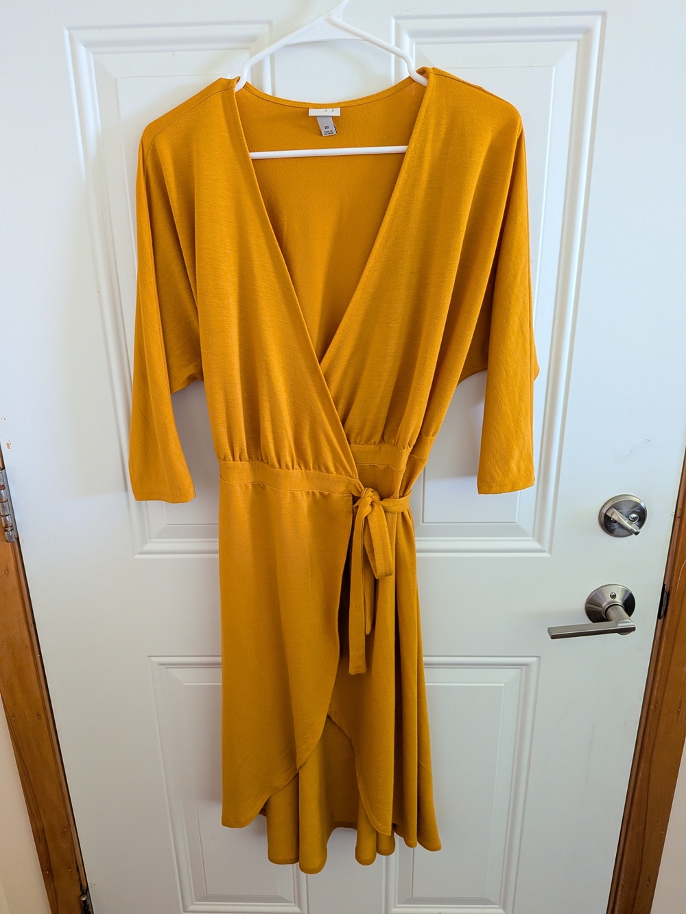 Women’s Mustard Wrap Dress with Tie Waist